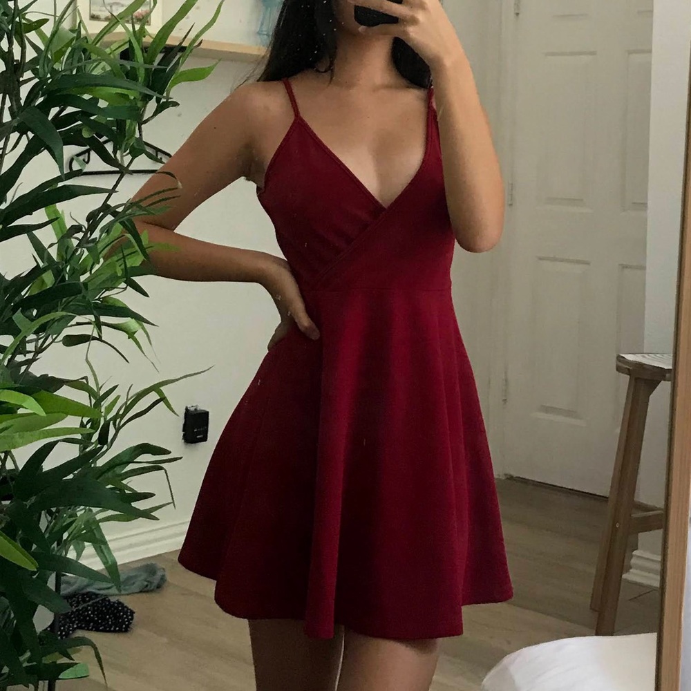 Red formal v neck dress